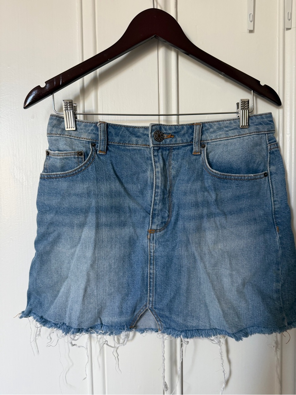 BDG Light Blue Distressed Denim Mini Skirt